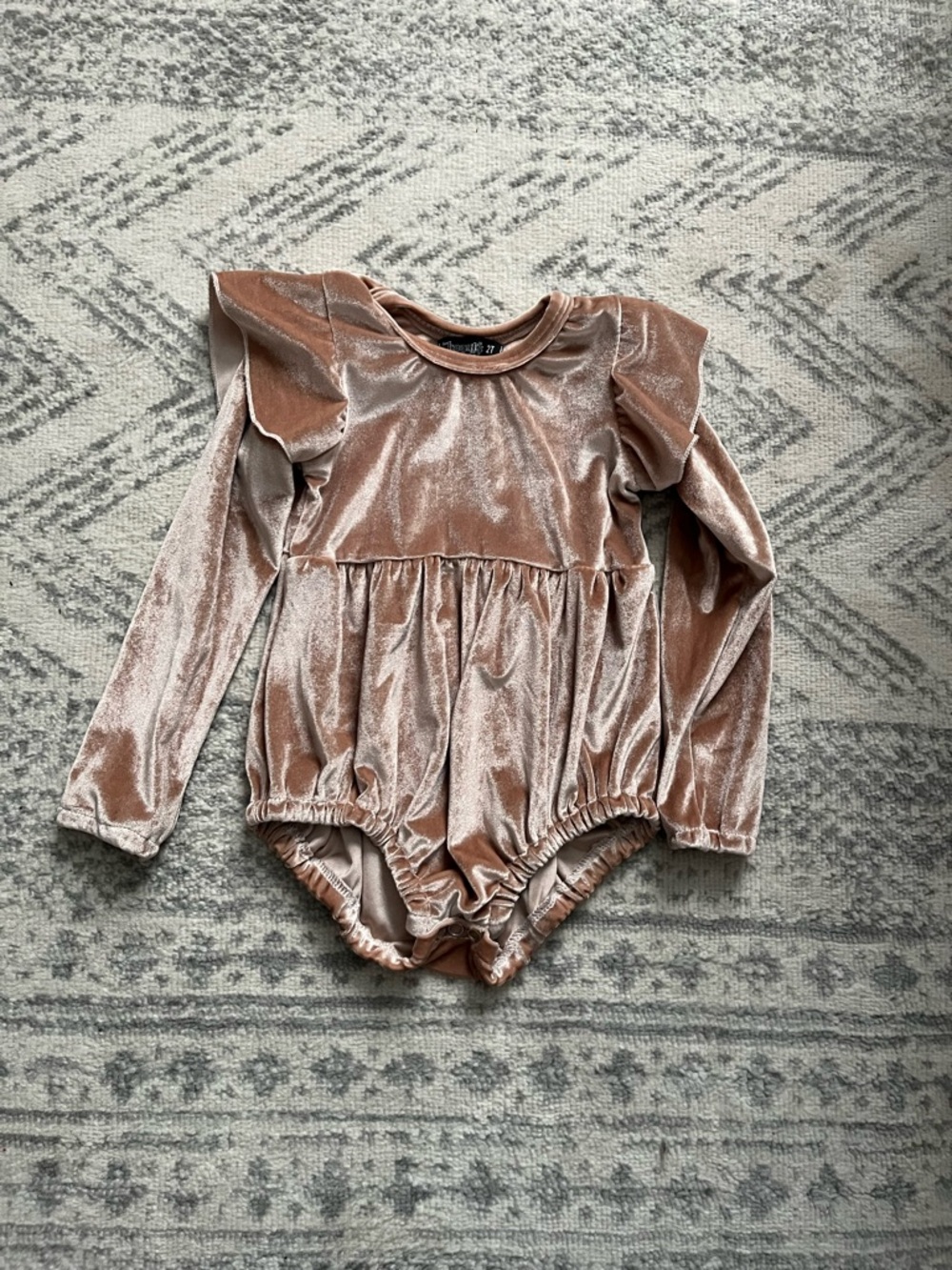 Velvet Ruffle Long-Sleeve Romper in Blush